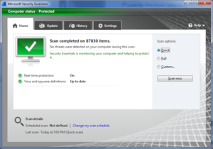 Microsoft Security Essentials result scan