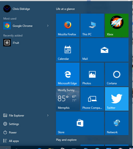 start menu