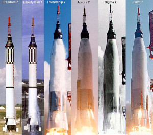 The 6 Manned Mercury flights - 2 suborbital on Redstone, 4 orbital on Atlas.