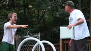 A tense standoff between Jesse and his father, just before an Xbox 360 gets thrown into the family swimming pool.