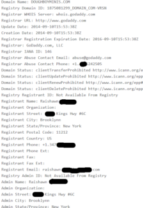 The whois lookup. While I censored some info, it's all publicly available.