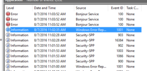 A typical Event Viewer listing for applications. No major issues here!