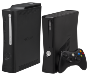 The Xbox 360, both original "elite" model on the left, and the redesigned "S" model on the right.